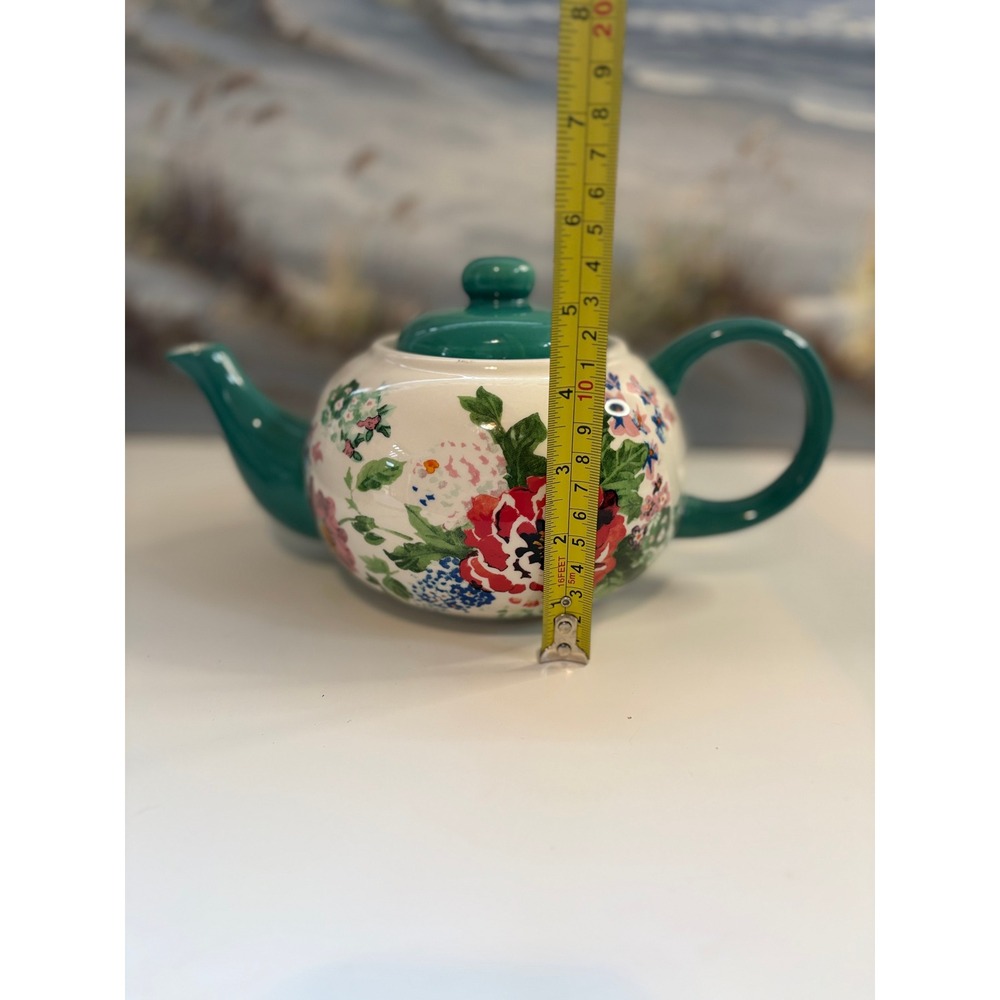 The Pioneer Woman Floral Ceramic Teapot Teal White Red Stoneware Tea Pot - Picture 7 of 8